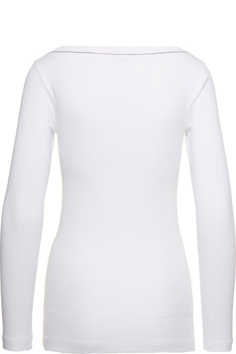 Brunello Cucinelli Clothing for Women Brunello Cucinelli V-neck Pullover With Beads Detailing In Stretch Cotton