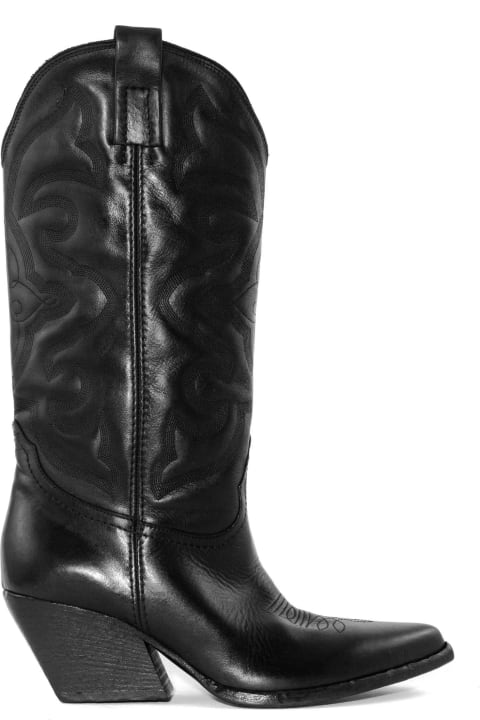 Black Leather Texan Boot