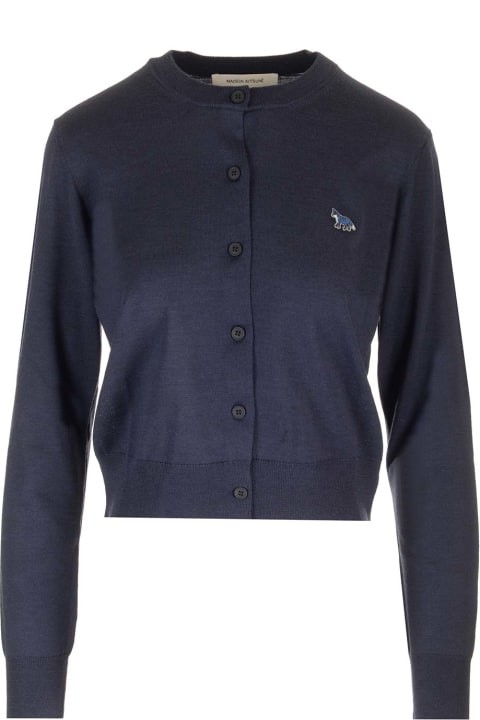 Maison Kitsuné Sweaters for Women Maison Kitsuné Blue Cardigan With Baby Fox Patch