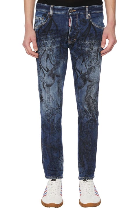 Jeans for Men Dsquared2 Graphic Printed Bleached Skinny Jeans