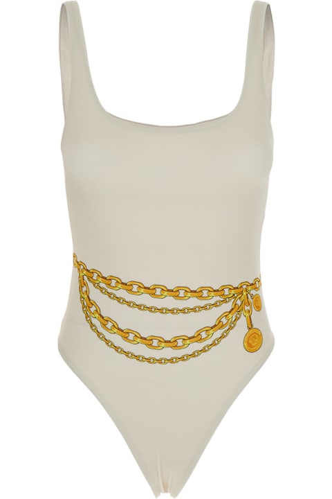 Versace Swimwear for Women Versace White One-piece Swimsuit With Chain Print In Tech Fabric Woman