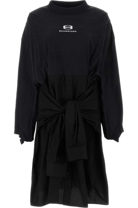 Balenciaga Women Balenciaga Black Cotton And Poplin Oversize Dress