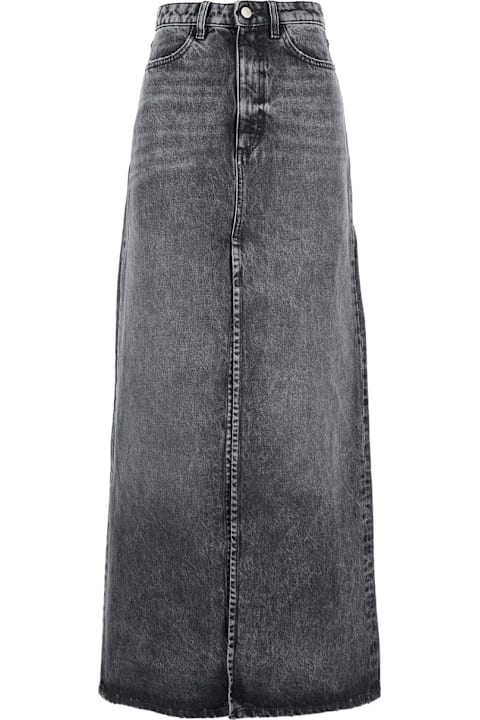 Homeware Icon Denim Grey High Waist Long Skirt With Logo Patch On The Rear And Logo Detail On The Rear In Denim Woman