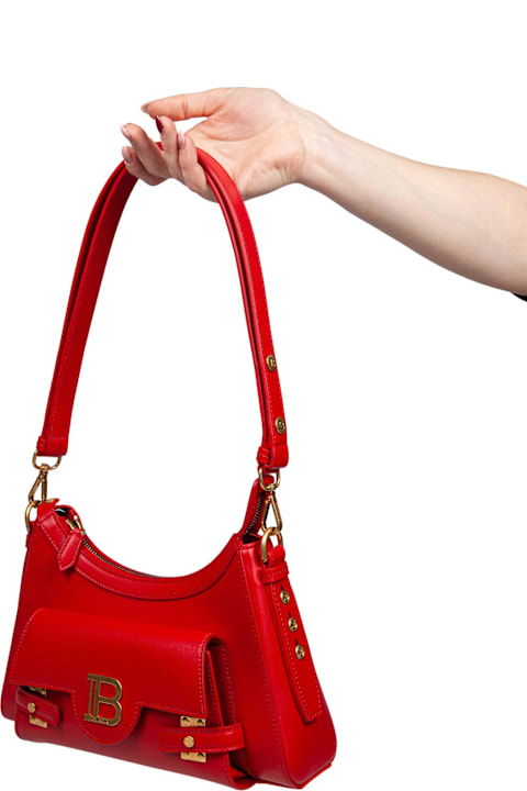 Balmain Totes for Women Balmain Balmain B-buzz Hobo Leather Shoulder Bag Red Color