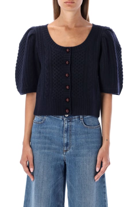 Calliope Cable Knit Puff Sleeves Cardigan
