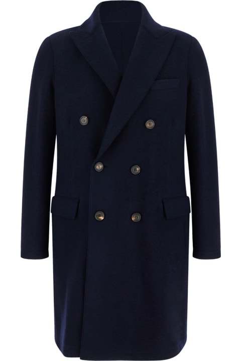 Eleventy for Men Eleventy Blue Double-breasted Coat With Peak Revers In Fabric Man