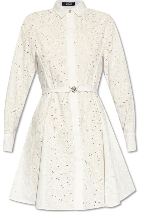 Versace Clothing for Women Versace Sangallo Barocco-embroidered Long-sleeved Shirt Dress