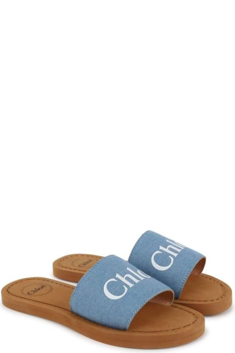 Shoes for Girls Chloé Blue Denim Mules With Logo