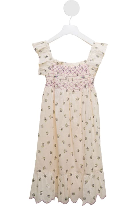 Emile Et Ida Kids Girl's Floral Print Ivory Colored Cotton Dress
