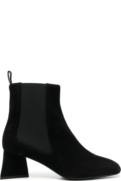 Black Suede Ankle Boots With Curved Heel Pollini Woman