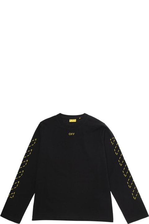 Off-White for Kids Off-White Black T-shirt With Logo And Stitched Arrow Print In Cotton Boy