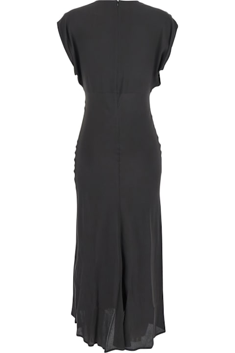 SEMICOUTURE for Women SEMICOUTURE Black Long Dress With V-neck And Ruching On The Shoulders In Silk Blend Woman
