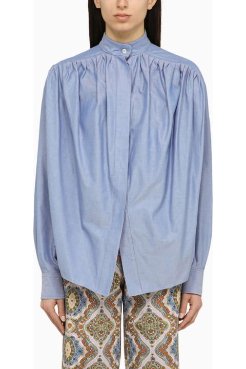 Etro for Men Etro Light Blue Cotton Blouse With Ruffled Pattern