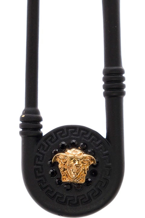 Versace Woman's  Safety Pin Black Earrings