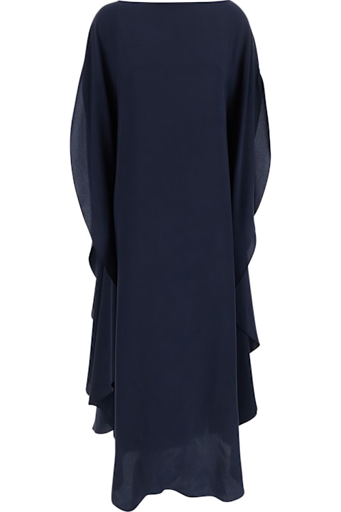 Gianluca Capannolo Dresses for Women Gianluca Capannolo 'iris' Midnight Blue Dress With Round Neck And Wide Sleeves In Silk Woman