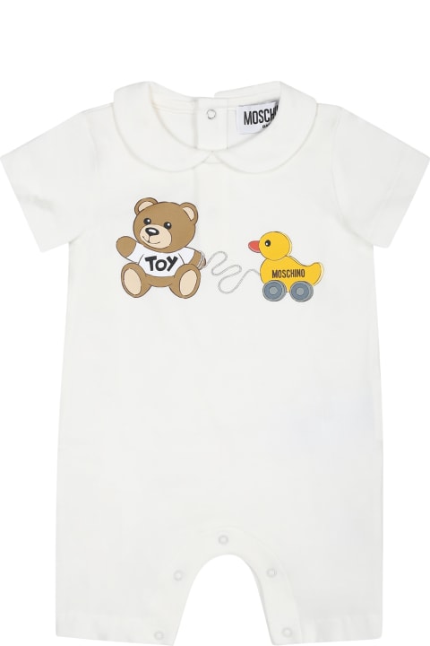 Fashion for Baby Girls Moschino Ivory Bodysuit For Babies With Teddy Bear And Duck