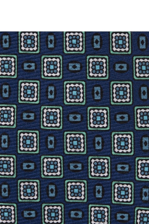 Ties for Men Kiton Blue And Green Tie With Geometric Micro Pattern