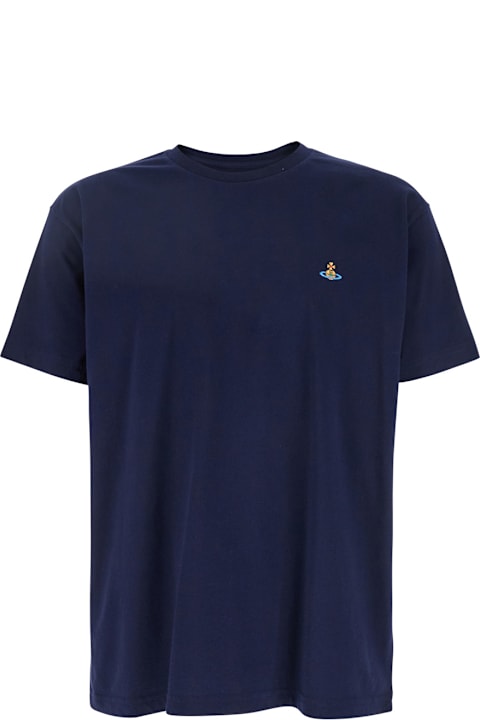 أدوات منزلية Vivienne Westwood Blue Crewneck T-shirt With Orb Logo Detail On The Front In Cotton Woman