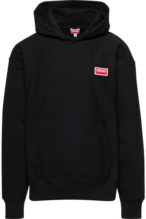 Black Hoodie With Logo Print At The Front And Back In Stretch Cotton Man