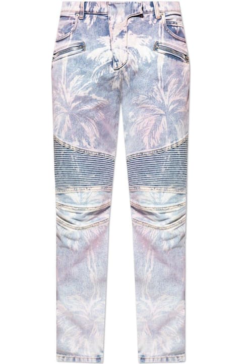 Balmain Clothing for Men Balmain Palm Tree Printed Denim Biker Jeans