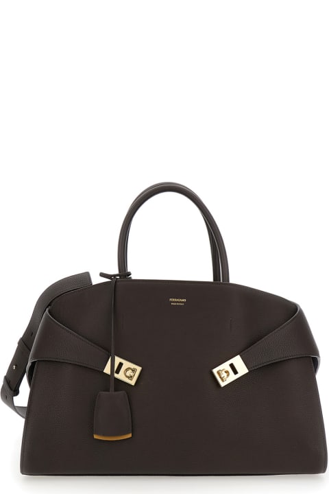 Ferragamo for Kids Ferragamo 'hug Bicolor' Brown Handbag With Logo And Gancini Buckle In Leather Woman