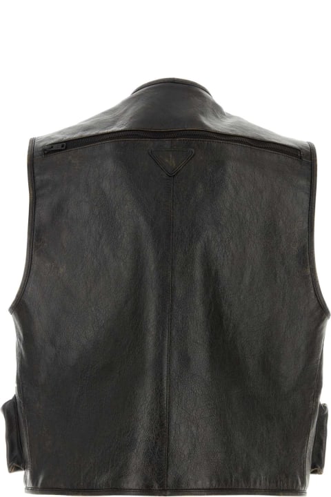 メンズ Pradaのコート＆ジャケット Prada Black Leather Vest