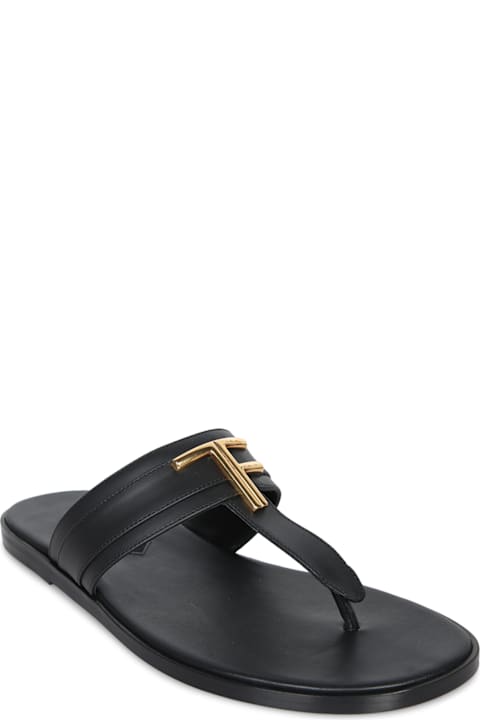 Tom Ford for Men Tom Ford Brighton Leather Flip-flops In Black And Gold