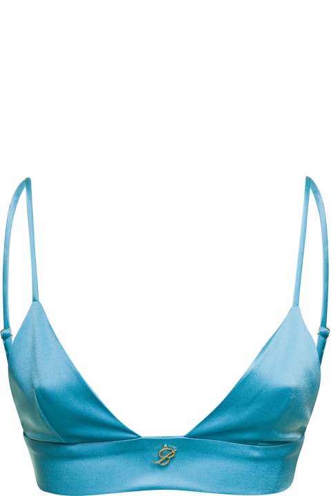 Underwear & Nightwear for Women Blumarine Light Blue Triangle Top With Logo In Satin Woman