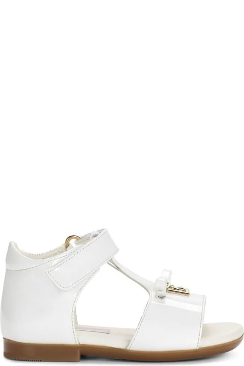 Sale for Baby Girls Dolce & Gabbana White Patent Leather Sandals With Dg Logo