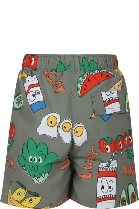 Swimwear for Boys Stella McCartney Kids Green Swimsuit For Boy With Fruit And Vegetables Print