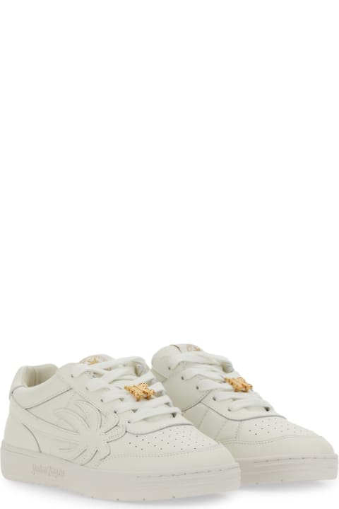 Palm Angels Men Palm Angels 'palm Beach University' White Leather Sneakers