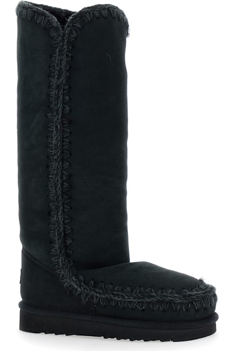 Mou for Kids Mou 
eskimo
 Black Boots With Braided Effect And Logo Patch On The Rear In Leather Woman