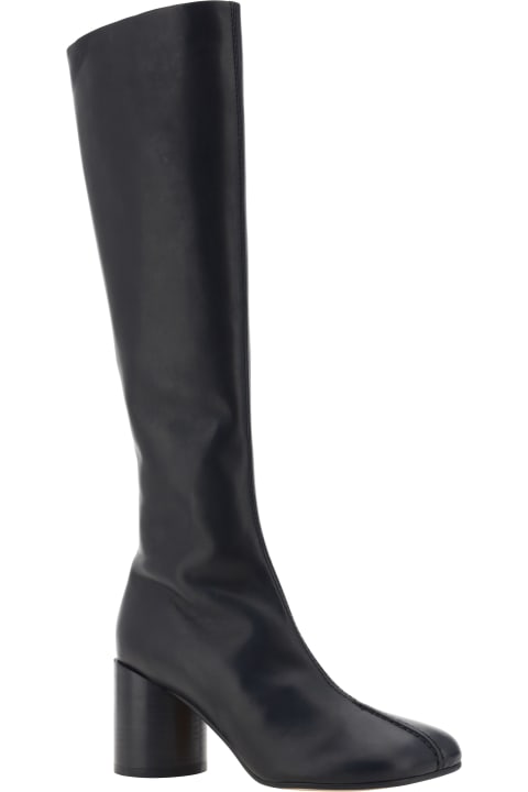 MM6 Maison Margiela Boots for Women MM6 Maison Margiela Knee-high Black Leather Boots With Anatomic Toe And Upper Stitching