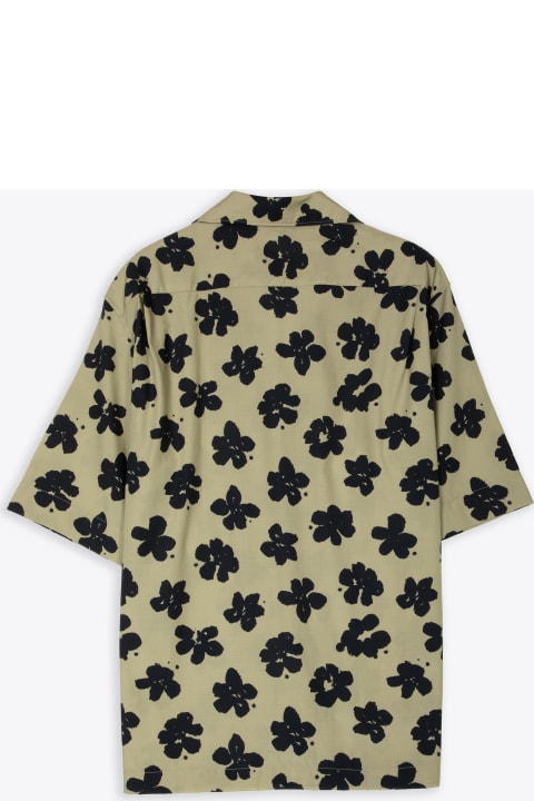 Stampa Ly/co Fiore Nero Fdo Olive green poplin shirt with flowers print