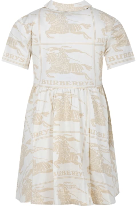 Sale for Girls Burberry Ivory Dress For Girl With All-over Logo