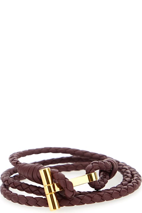Tom Ford Jewelry for Men Tom Ford Bordeaux Bracelet With Intrecciato Motif In Leather And Brass Woman
