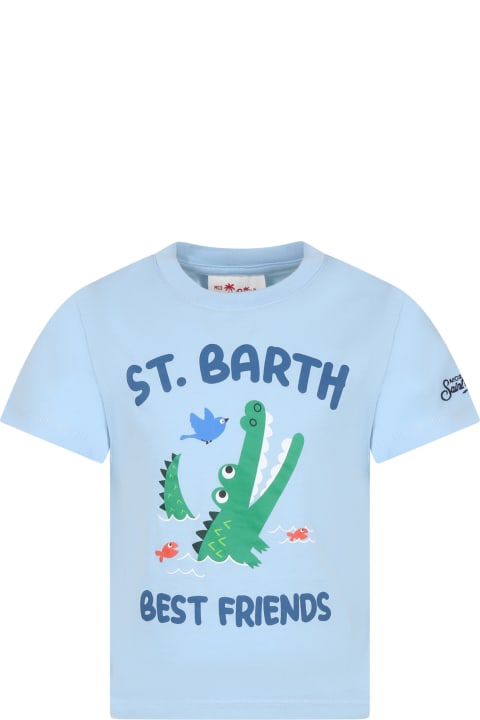 MC2 Saint Barth for Kids MC2 Saint Barth Light Blue Cotton T-shirt For Boy With Crocodile And Logo