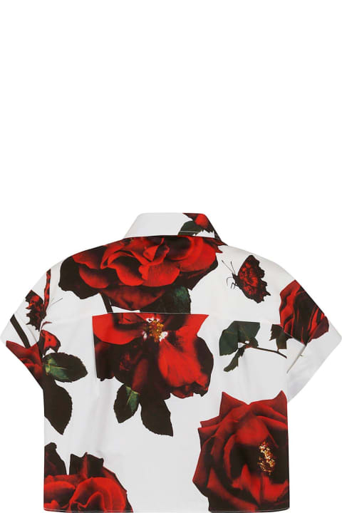 Topwear for Women Alexander McQueen Rose-printed Short Sleeved Cropped Shirt