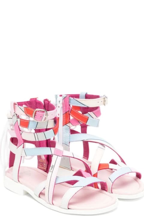 Pucci Shoes for Baby Girls Pucci Light Blue/multicolour Iride Print Woven Sandals