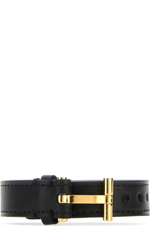 メンズ Tom Fordのブレスレット Tom Ford Black Leather T Bracelet