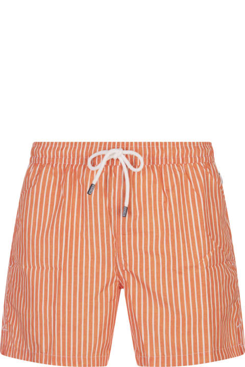 Swimwear for Men Fedeli Orange And White Striped Swim Shorts