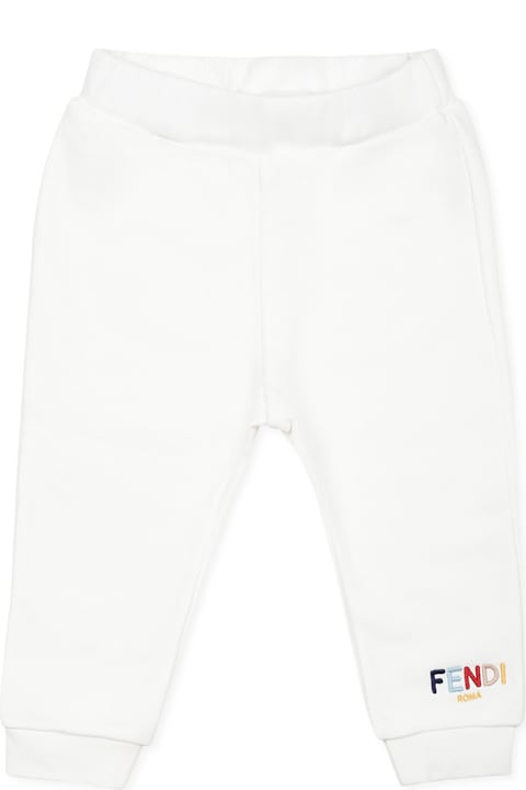 Fendi Bottoms for Baby Girls Fendi White Trousers For Babykids With Lgoo