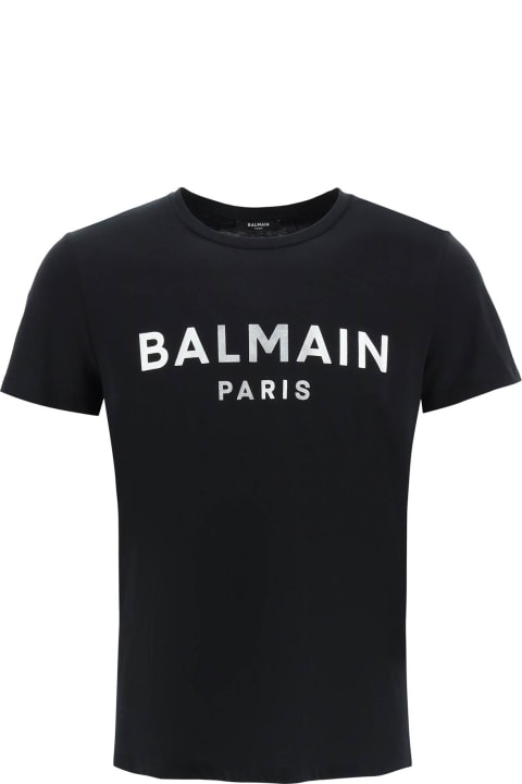 Topwear for Men Balmain Metallic Silver Logo T-shirt