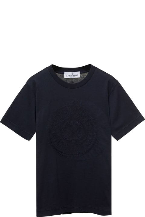 Stone Island Junior T-Shirts & Polo Shirts for Boys Stone Island Junior Blue T-shirt With Printed Maxi Logo In Cotton Boy