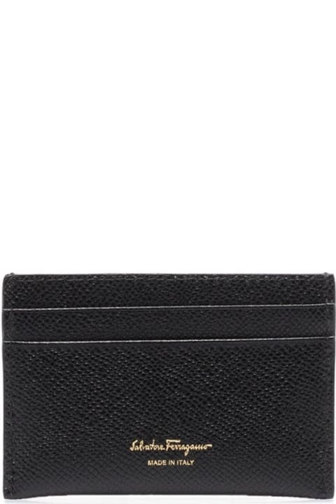 Ferragamo Accessories for Women Ferragamo Black Card-holder With Gancini Detail In Hammered Leather Woman