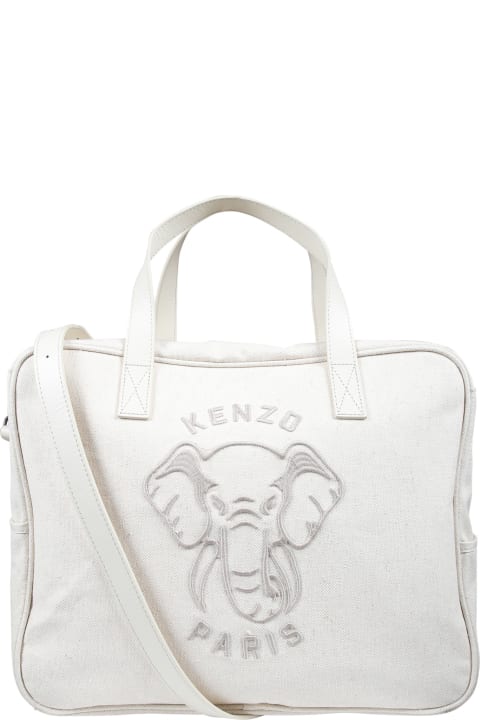 Beige Mother Bag For Babies With Logo And Elephant