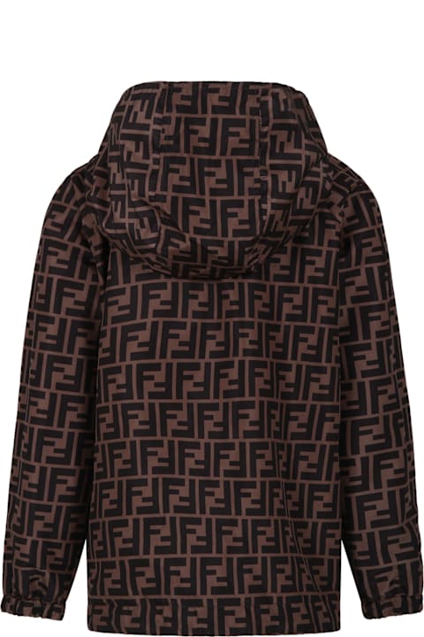 Fendi معاطف وجواكت لـ أولاد Fendi Black Reversible Raincoat For Kids With Double F