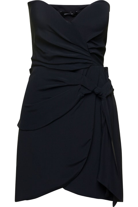 Mini Black Wrap Dress With Sweetheart Neckline In Silk Blend Woman