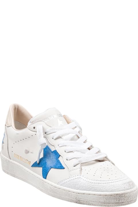 Homeware Golden Goose Golden Goose Ballstar Sneakers In White Leather With Bluette Star