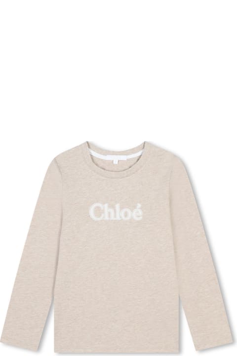 Chloé Topwear for Boys Chloé Beige Marl Long Sleeve T-shirt With Logo